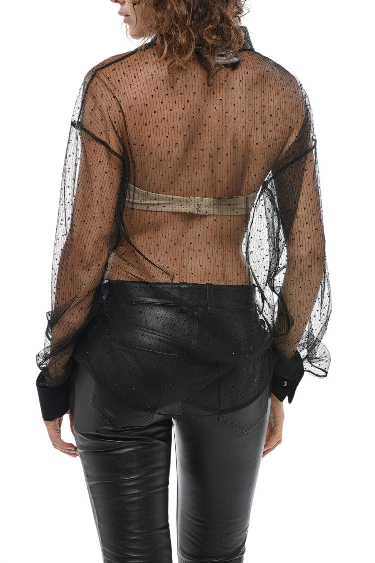 Black Embellished Shirt Collar Top 2