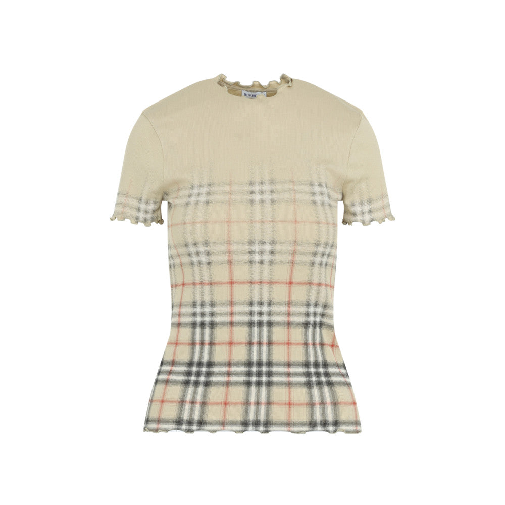 Beige Checks Crew Neck T-Shirt 1