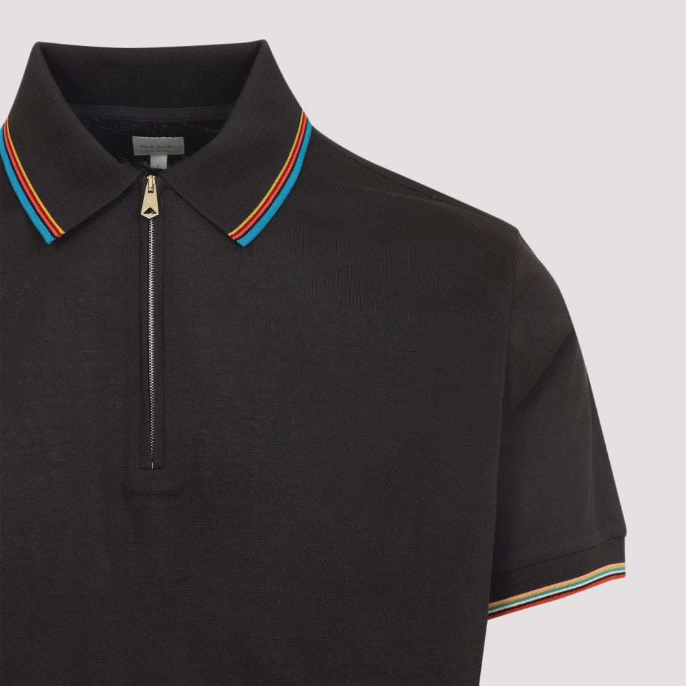 Mud Brown Striped Zip Polo 5