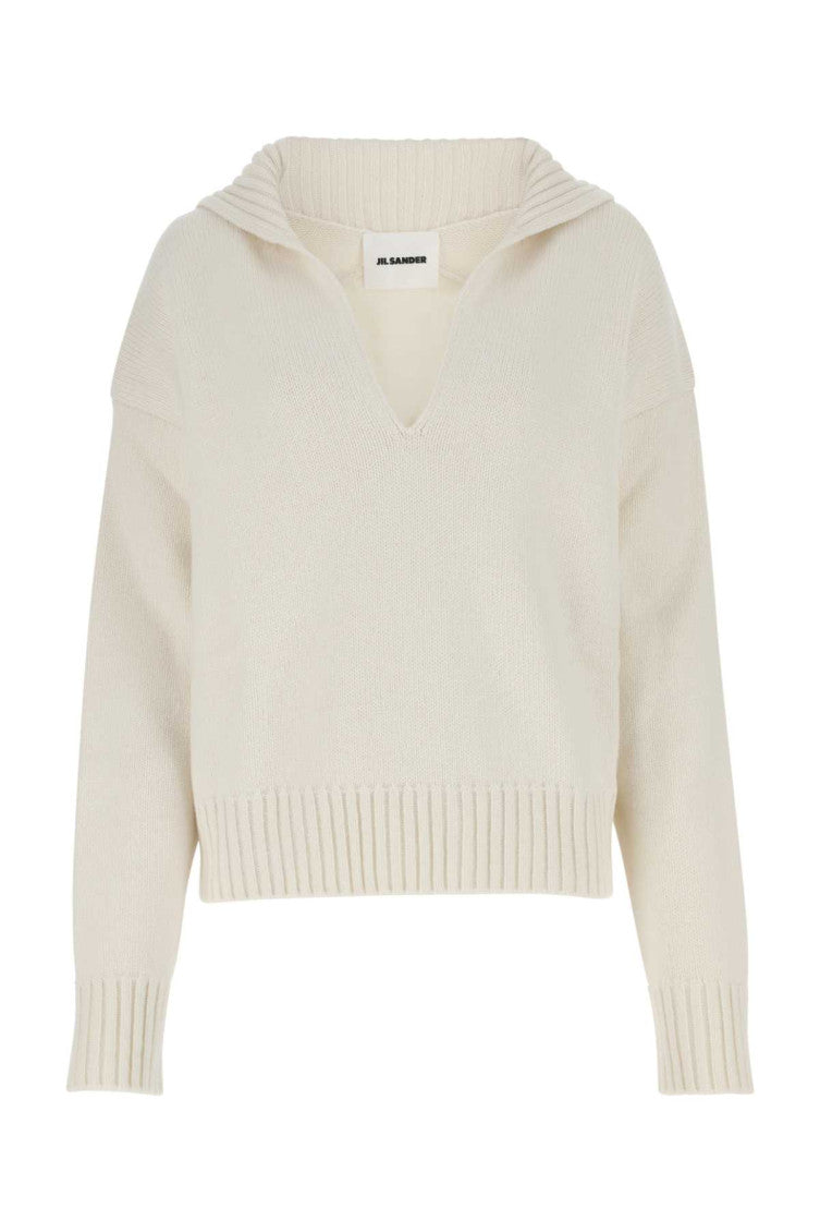 Ivory Knitted Split-neck Jumper 1