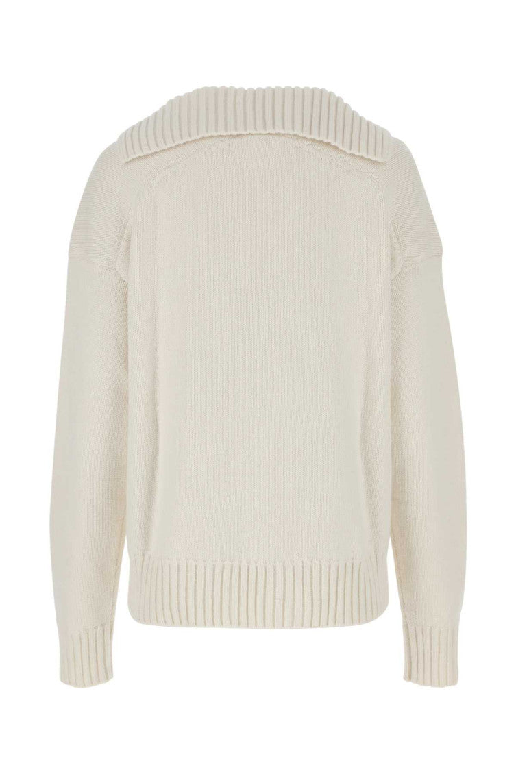 Ivory Knitted Split-neck Jumper 2