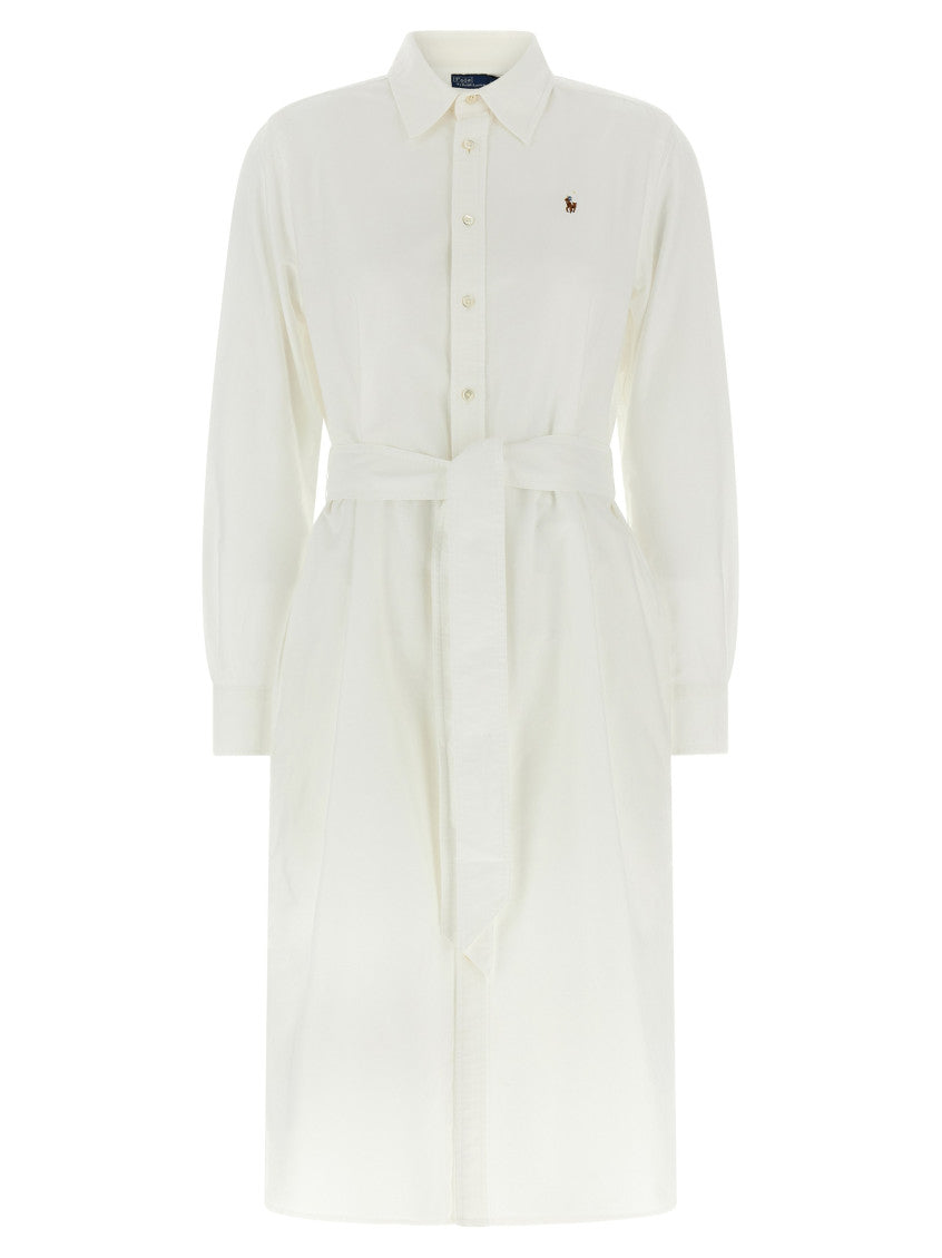 White Cory Polo Pony-embroidered Shirt dress 1