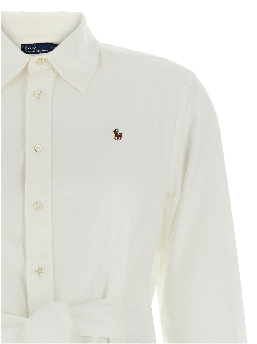 White Cory Polo Pony-embroidered Shirt dress 3