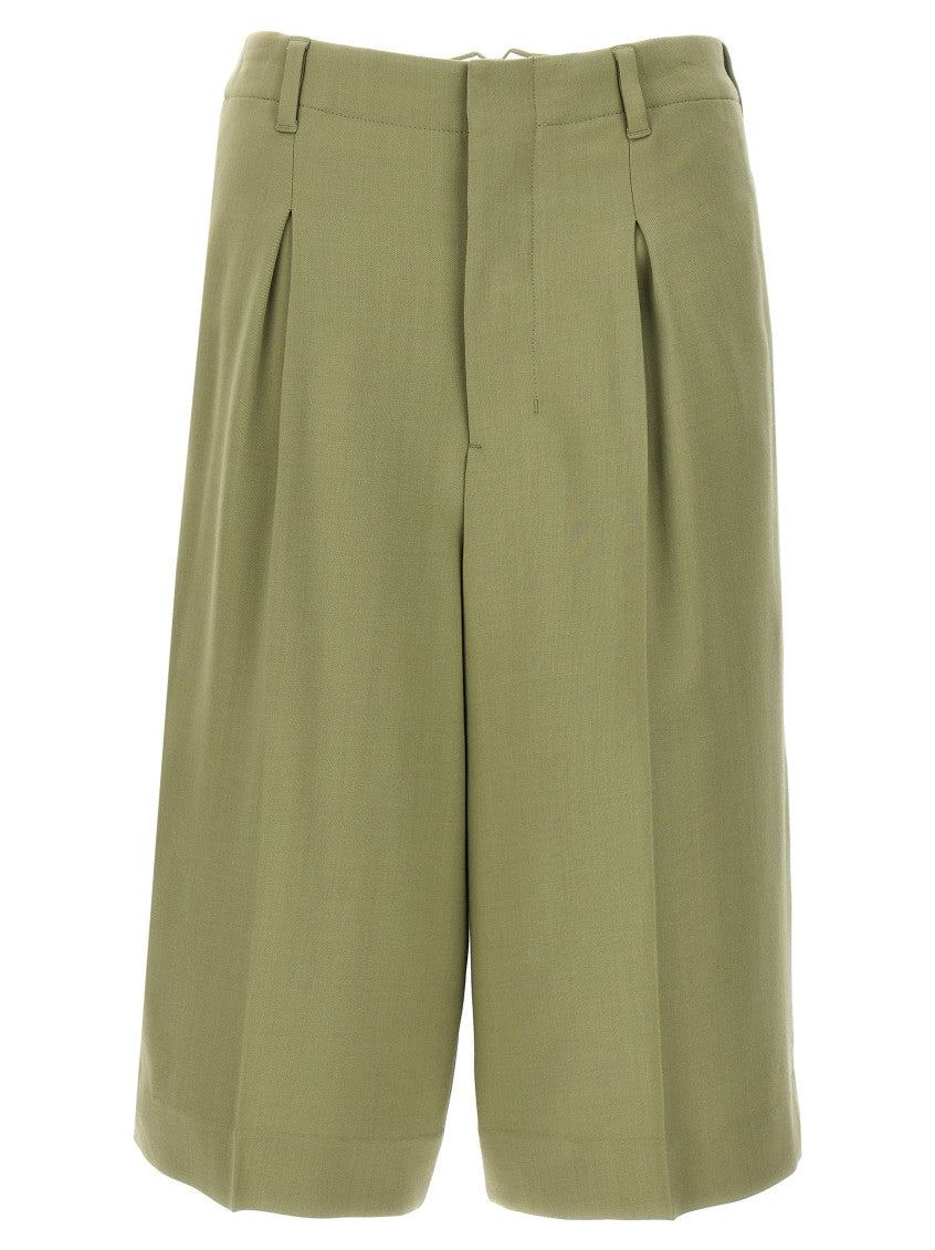 Olive  Front Pleats  Bermuda Shorts 1