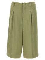 Olive  Front Pleats  Bermuda Shorts 1