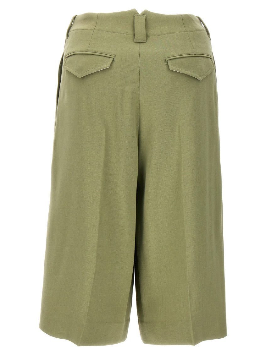 Olive  Front Pleats  Bermuda Shorts 2