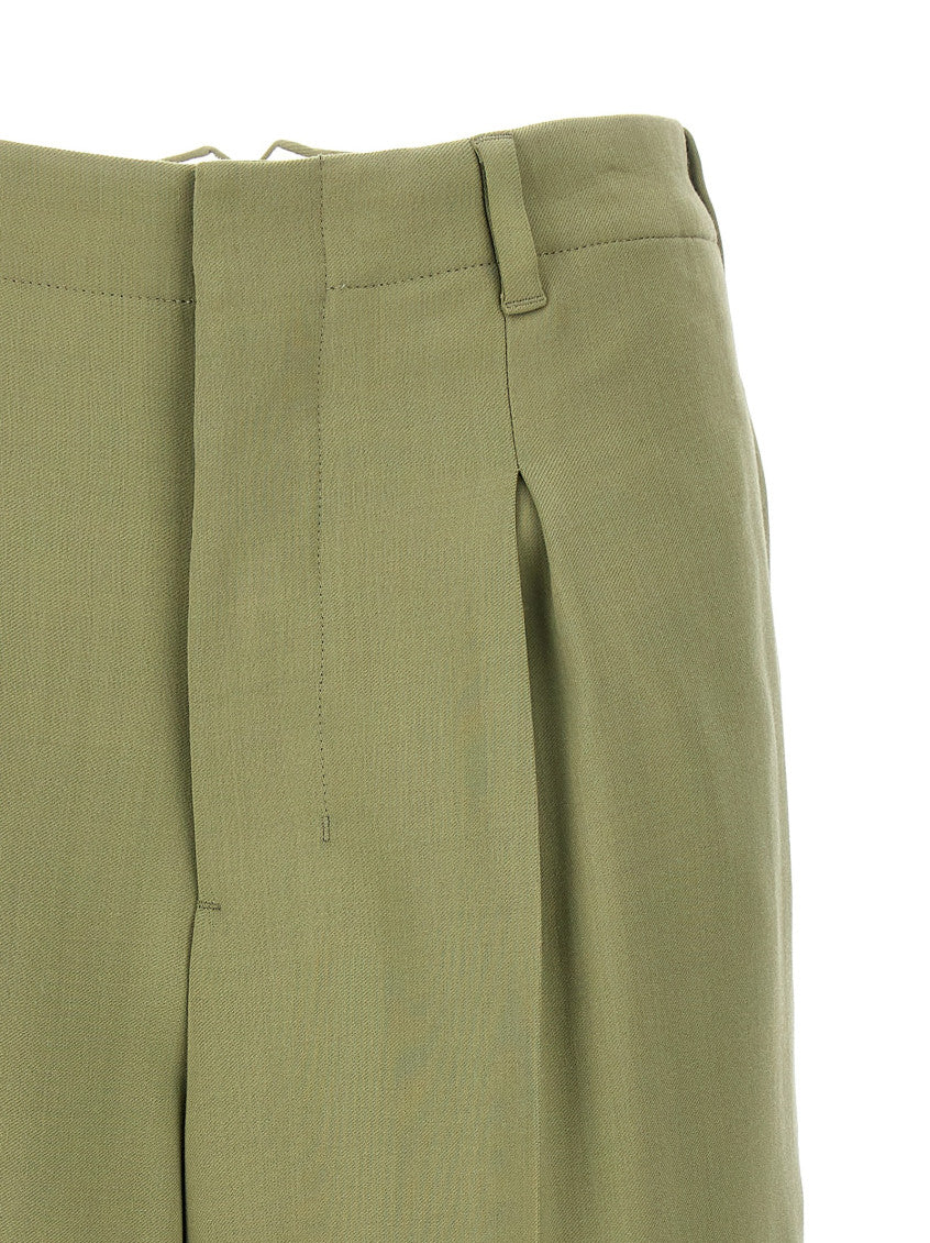 Olive  Front Pleats  Bermuda Shorts 3