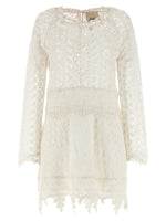 White Crew Neck Lace Pattern Mini Dress 1