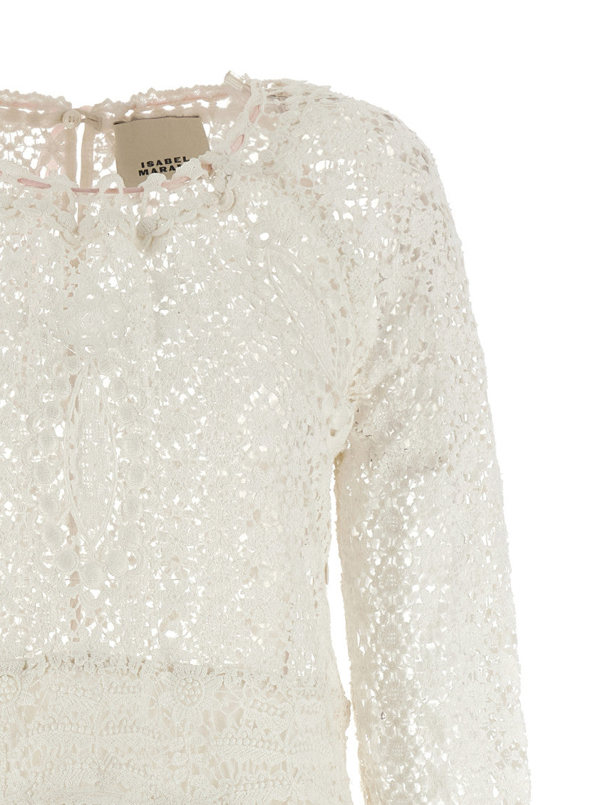 White Crew Neck Lace Pattern Mini Dress 3