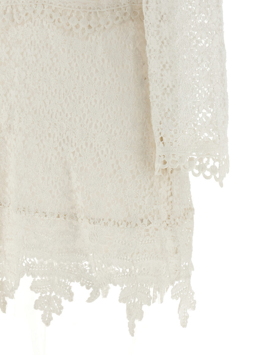 White Crew Neck Lace Pattern Mini Dress 4