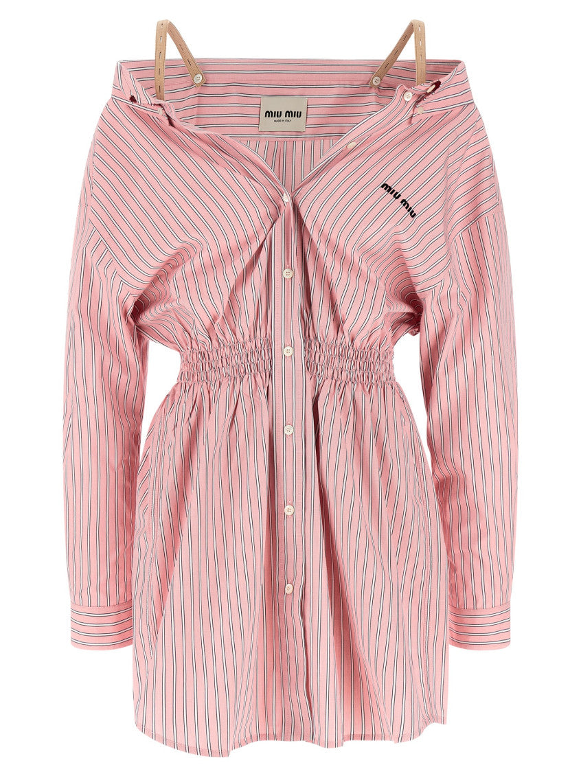 Pink Cotton Striped Shirt Dress 1