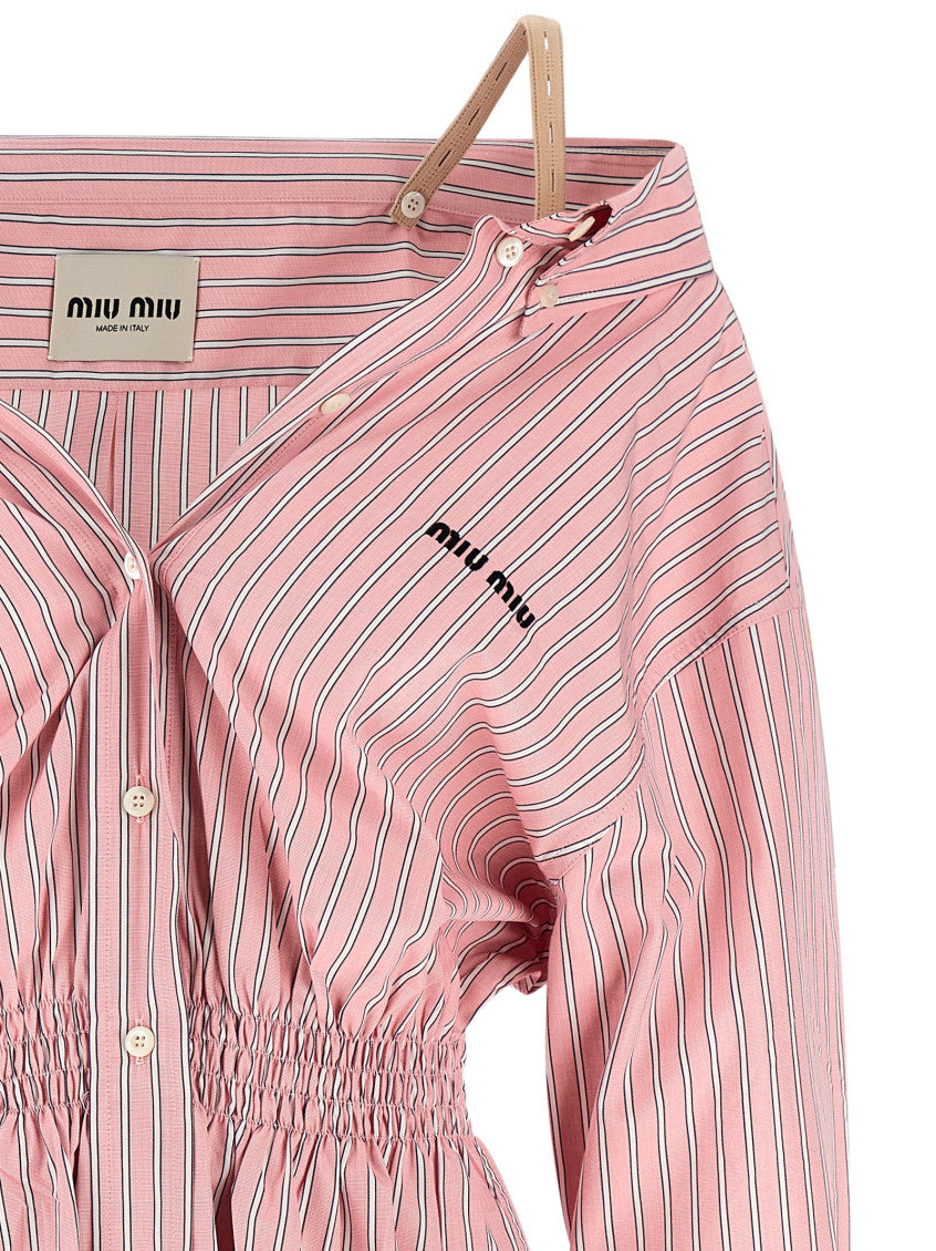 Pink Cotton Striped Shirt Dress 3