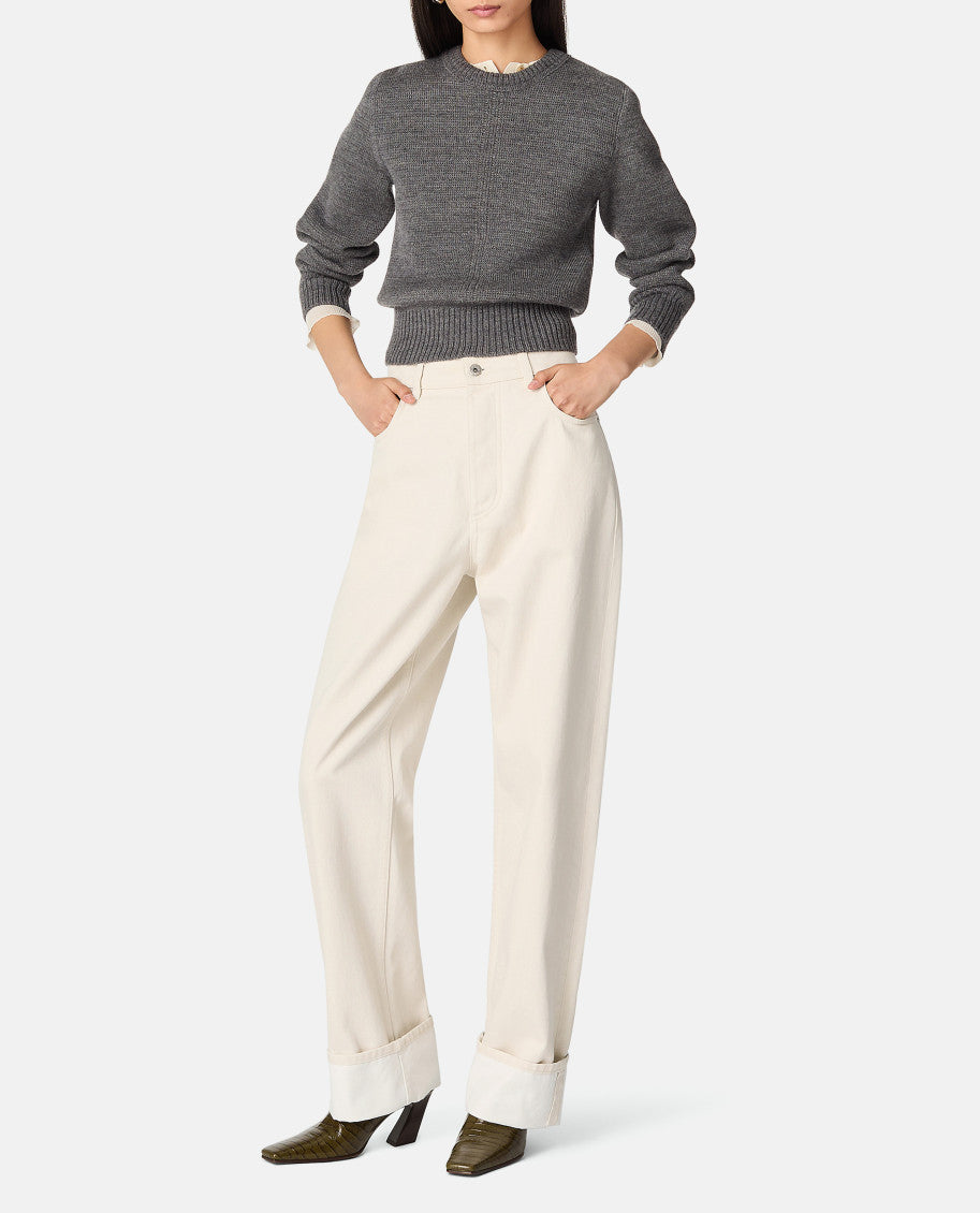 White Colored Turned Up Jeans 2