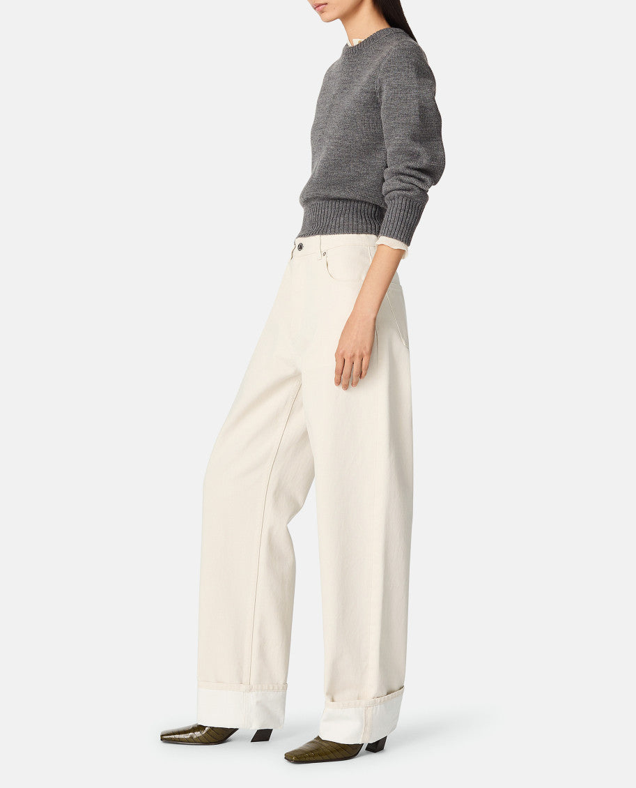 White Colored Turned Up Jeans 3