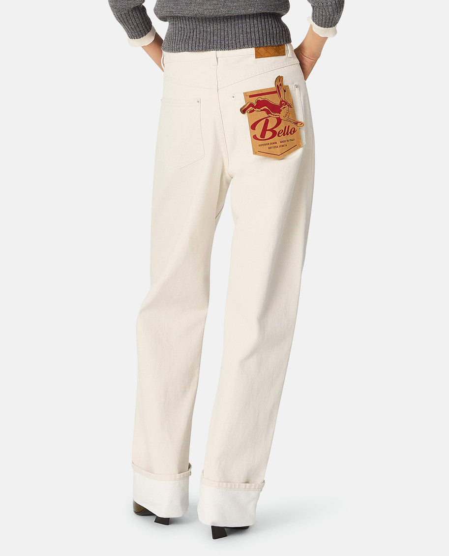 White Colored Turned Up Jeans 4