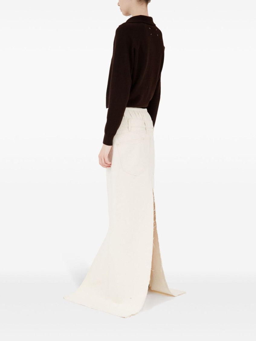 Beige Long Denim Skirt 2