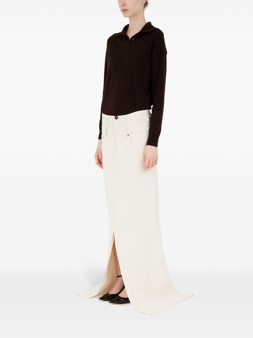 Beige Long Denim Skirt 3