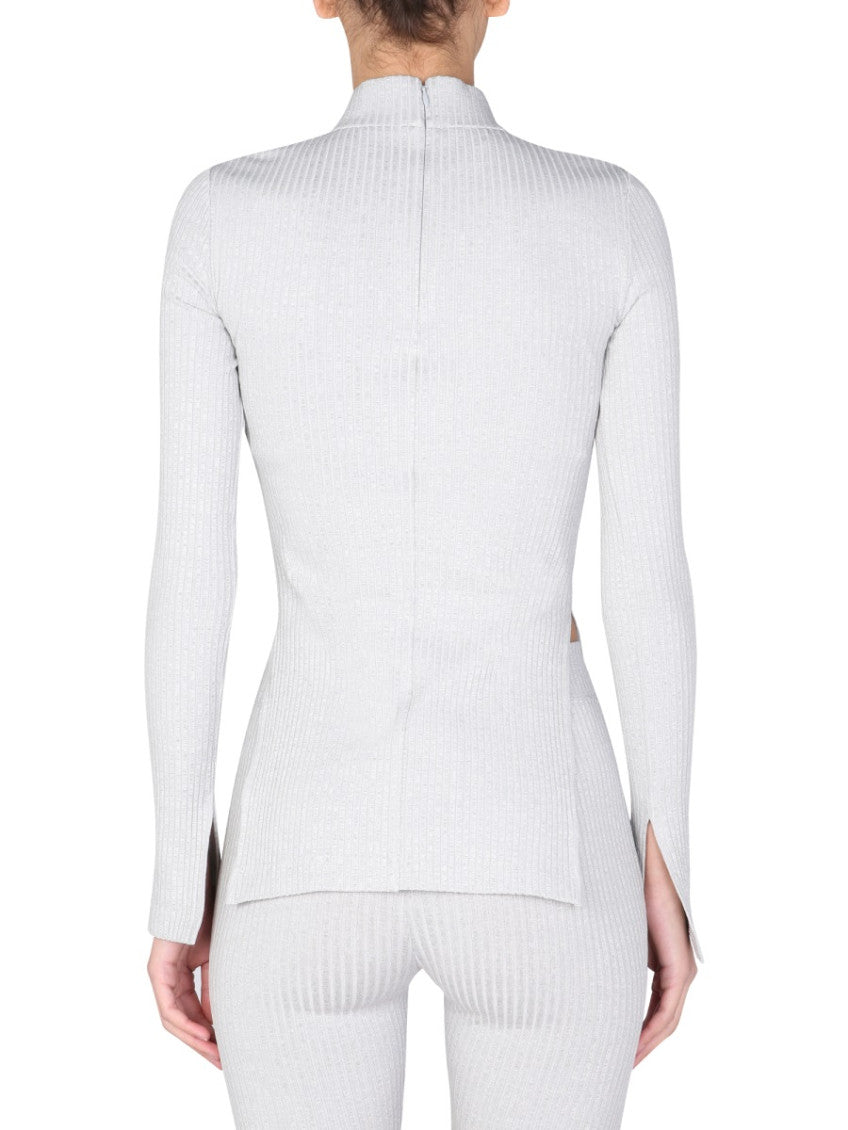 Grey Knitted Mock Collar T-Shirt 2