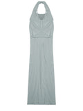 Grey Solid Halter Neck Maxi Dress 1