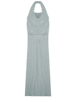 Grey Solid Halter Neck Maxi Dress 1