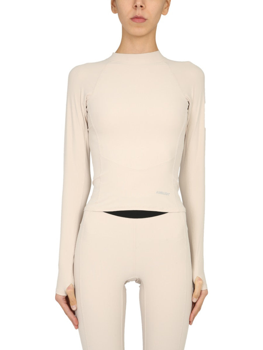 Beige Solid Mock Collar T-Shirt 1