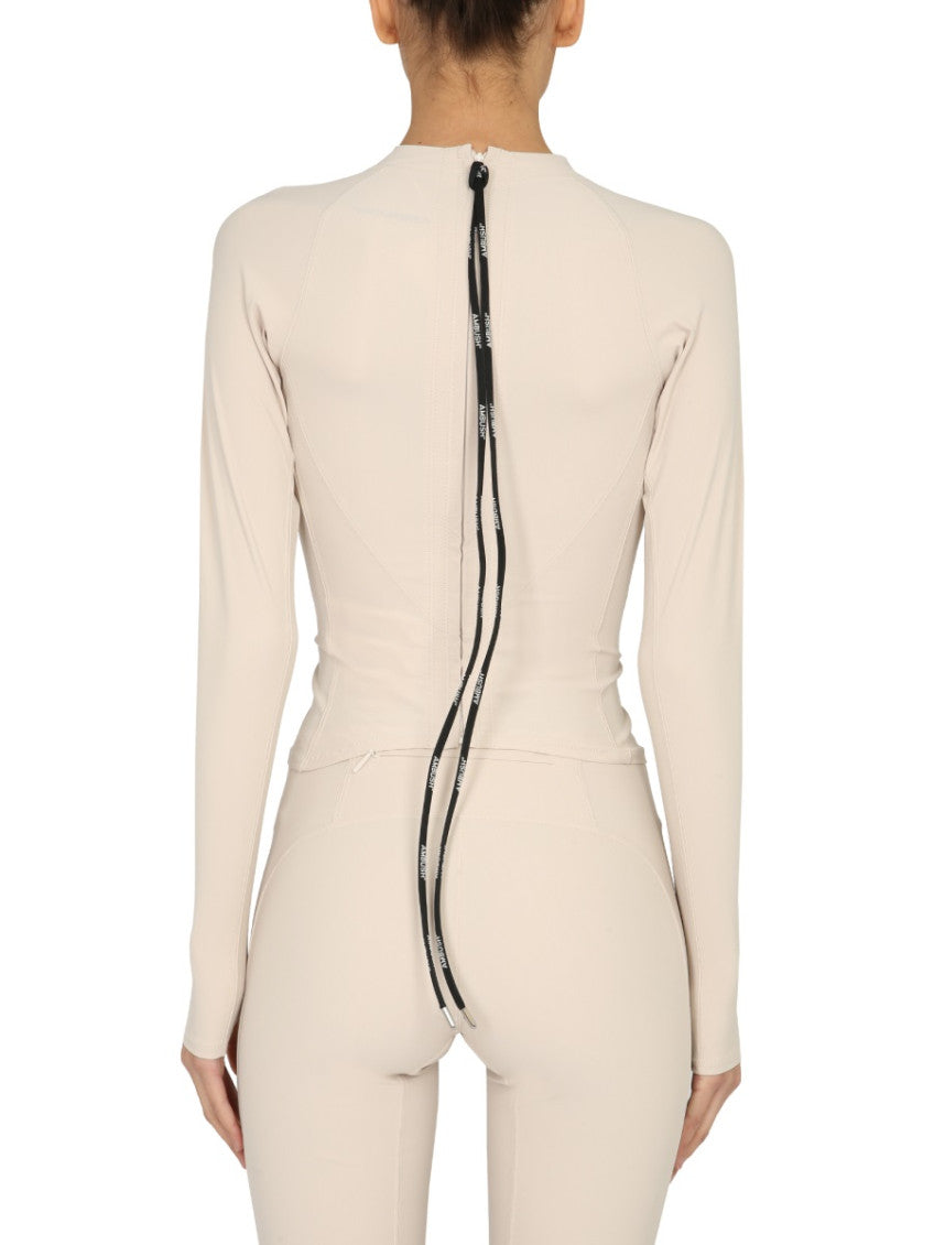 Beige Solid Mock Collar T-Shirt 2