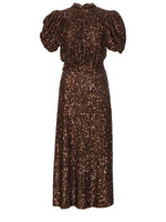 Brown Embellished Round Neck Midi Dress 1