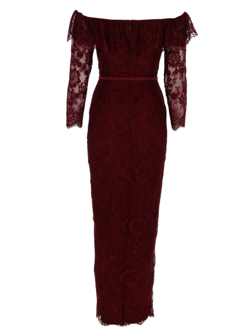 Brown Lace V Neck Maxi Dress 2
