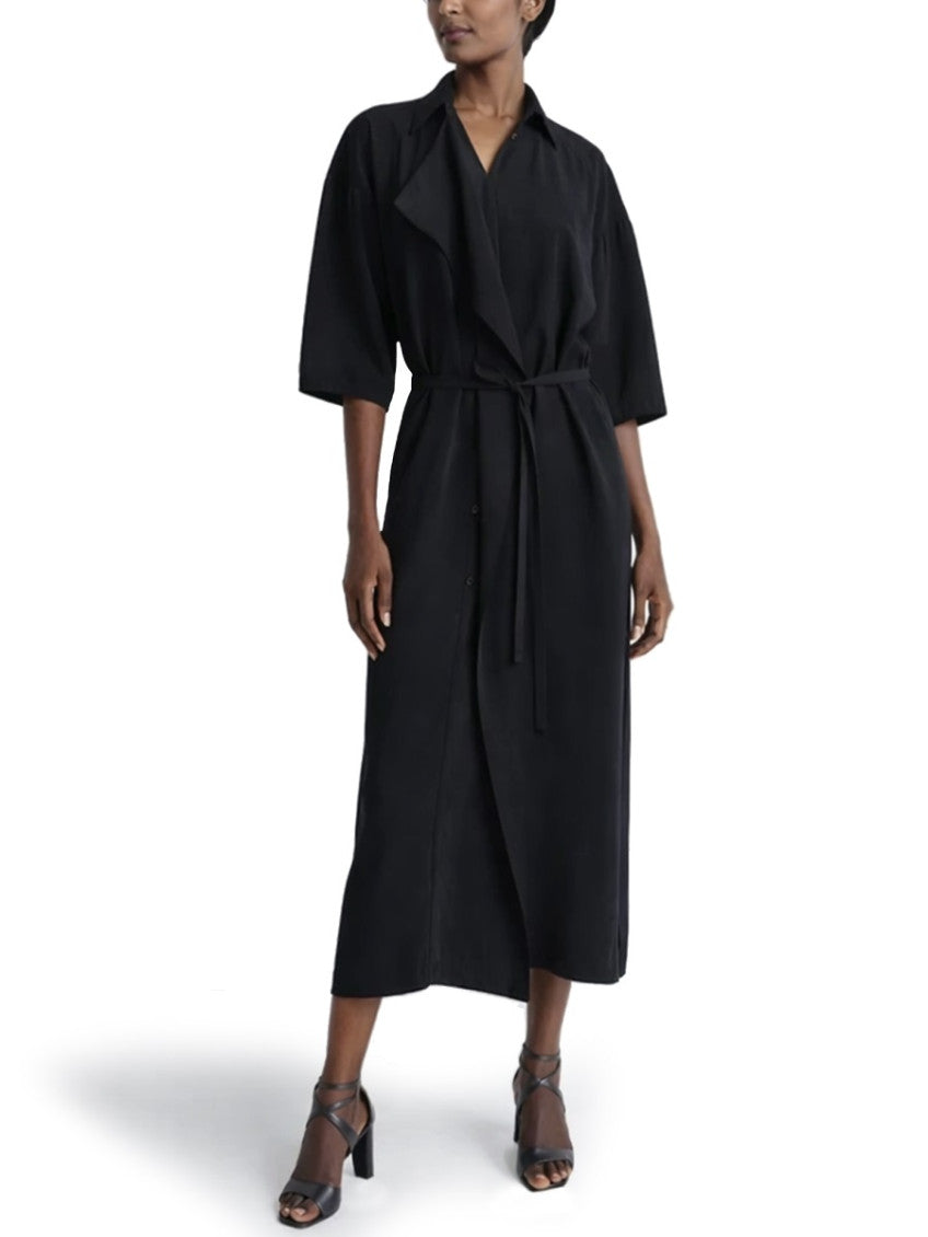 Black Shirt Collar Midi Dress 2