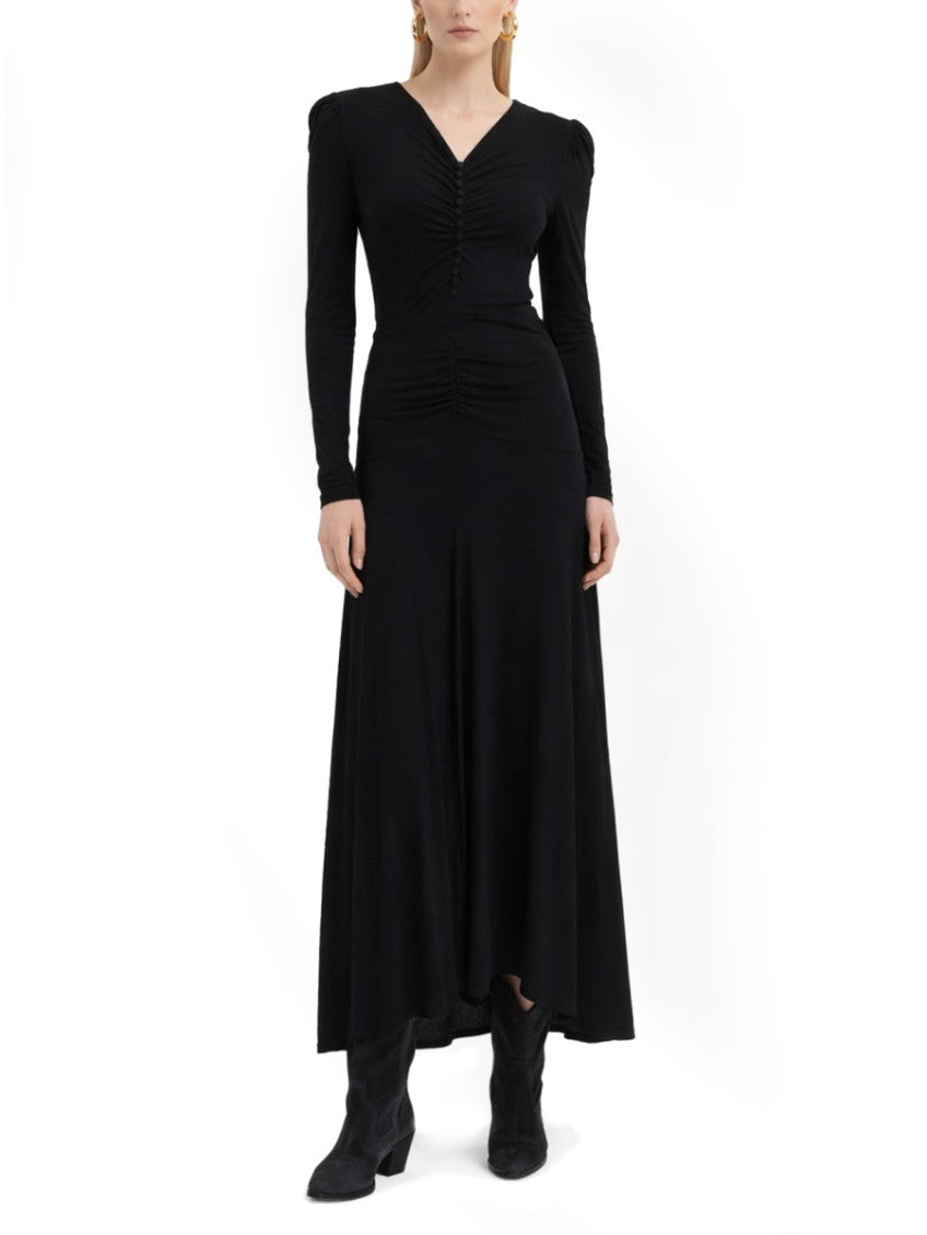 Black Solid V Neck Maxi Dress 2