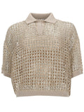 Beige Embellished Shirt Collar Polo 1