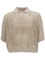Beige Embellished Shirt Collar Polo 1