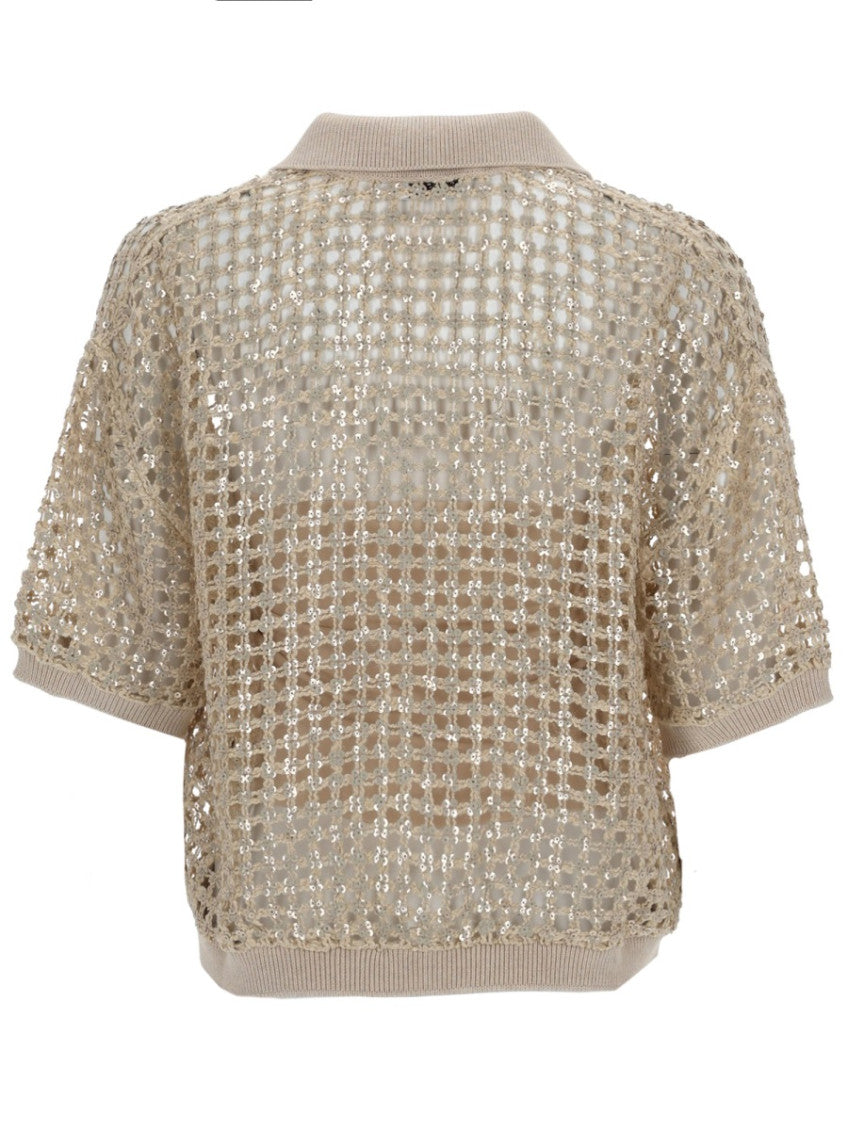 Beige Embellished Shirt Collar Polo 2