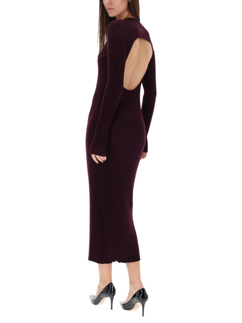 Purple Knitted Crew Neck Midi Dress 2
