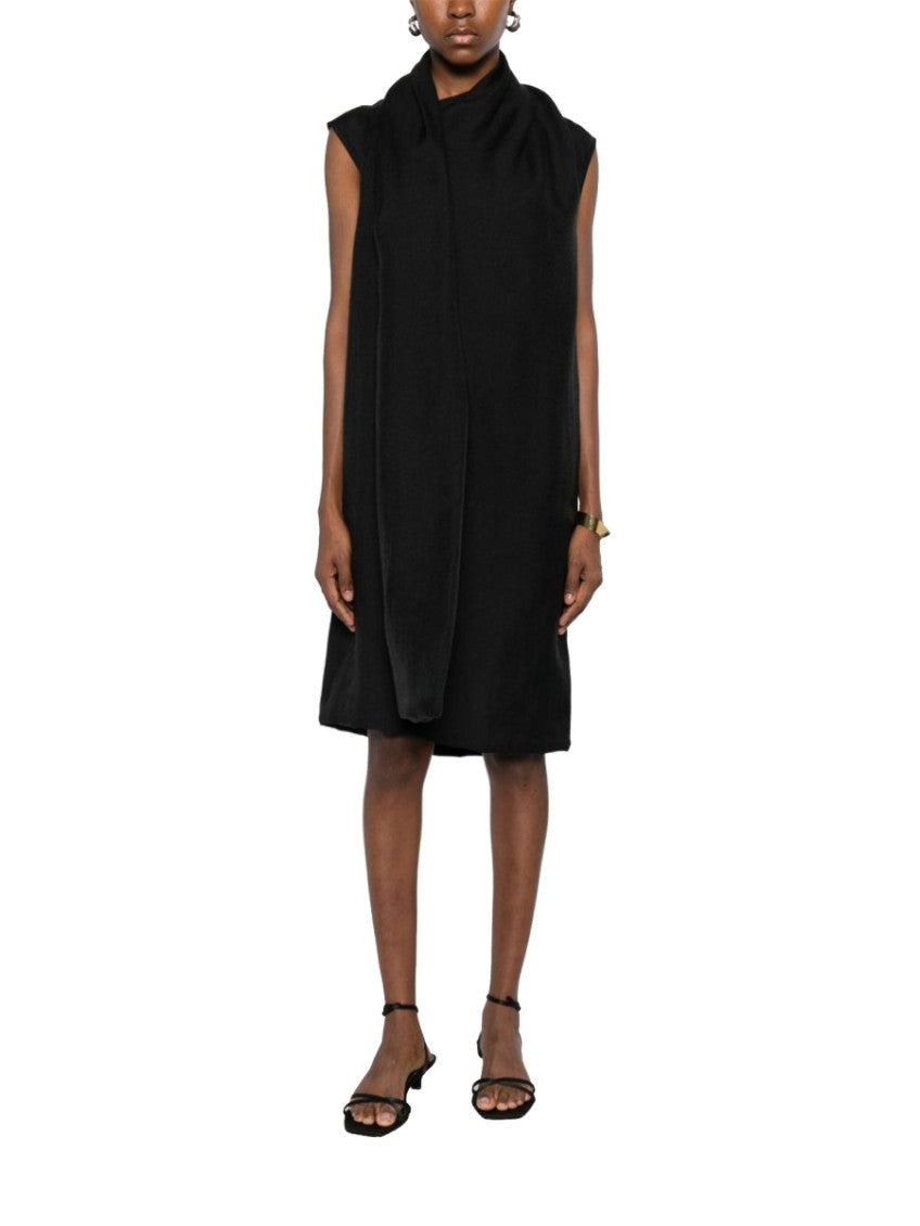 Black Solid Cowl Neck Midi Dress 2