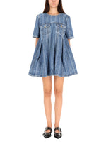 Denim Textured Round Neck Mini Dress 1