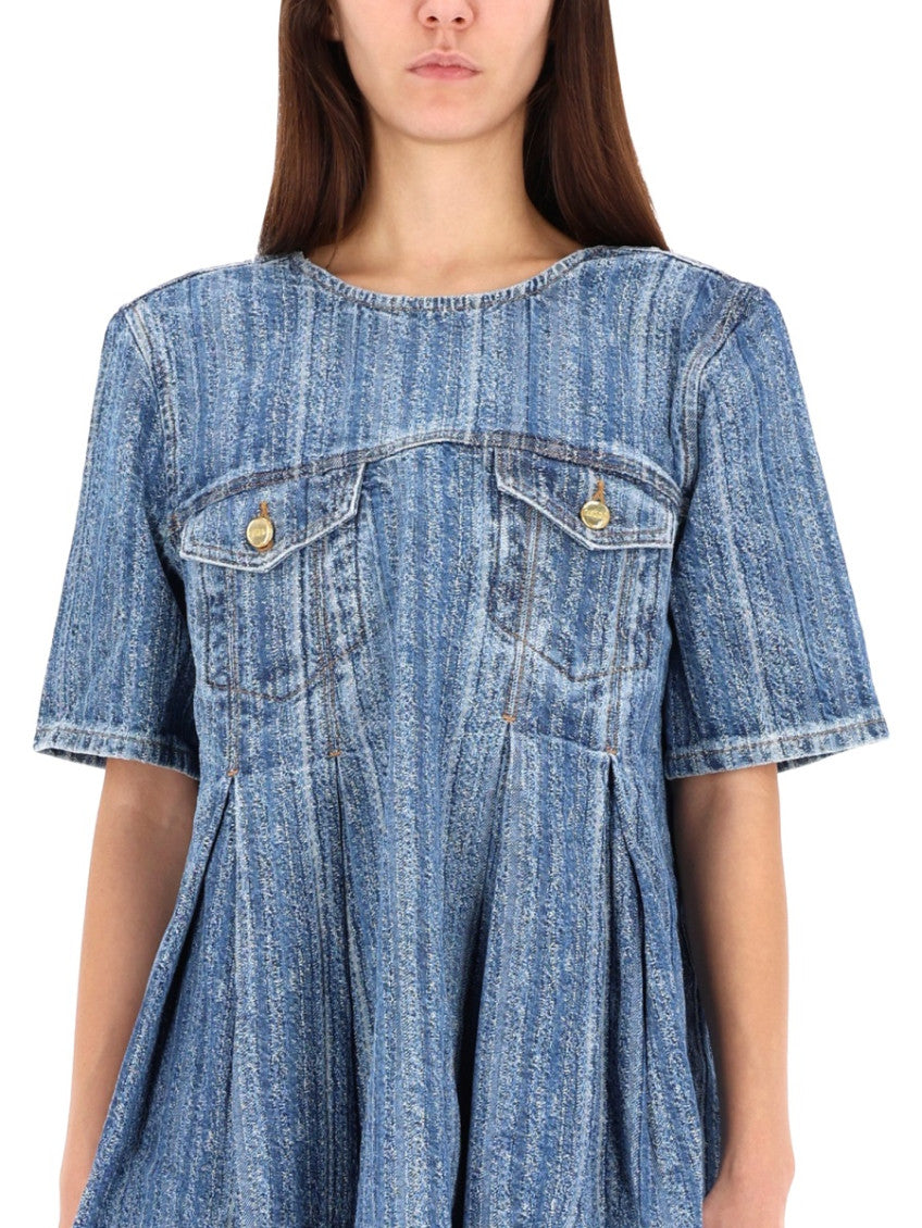 Denim Textured Round Neck Mini Dress 4