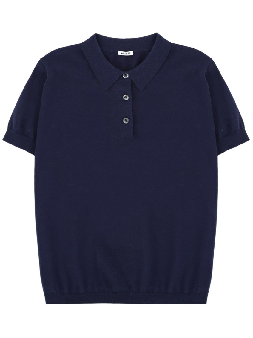 Navy Blue Solid Shirt Collar Polo 1