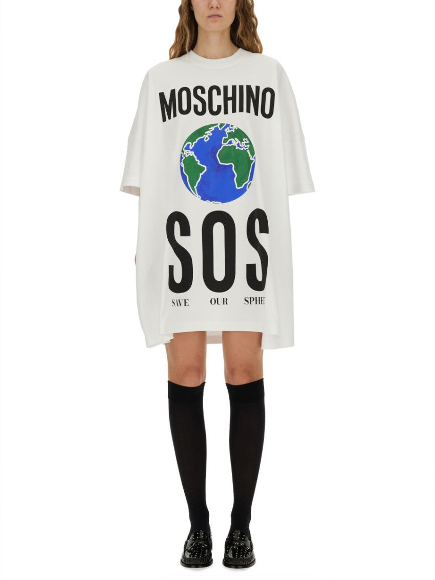 White Graphic Crew Neck Mini Dress 1