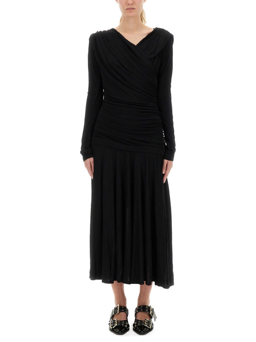 Black V Neck Midi Dress 1