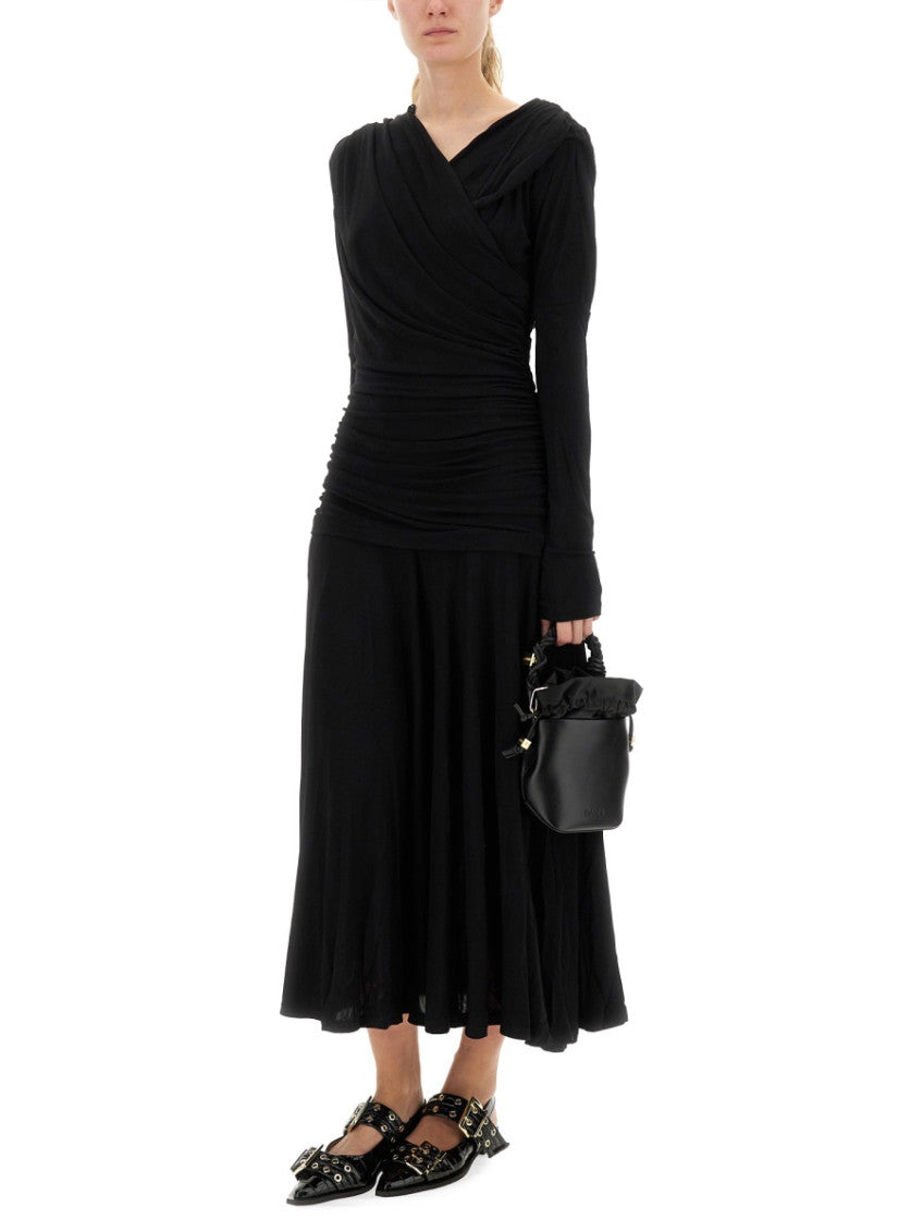 Black V Neck Midi Dress 4
