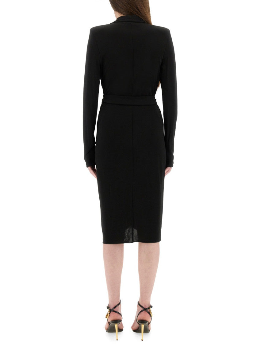 Black Shawl Neck Knee Length Dress 3