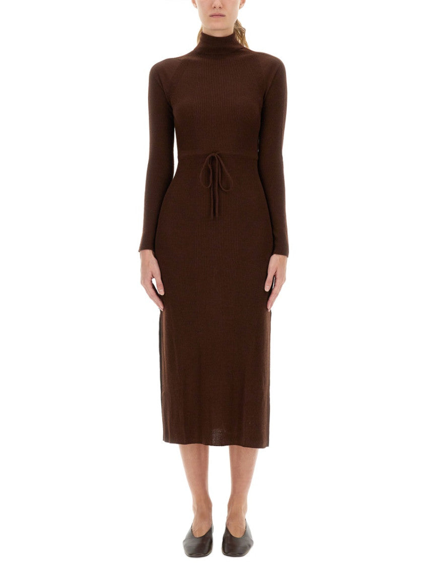 Brown Knitted Turtle Neck Midi Dress 1