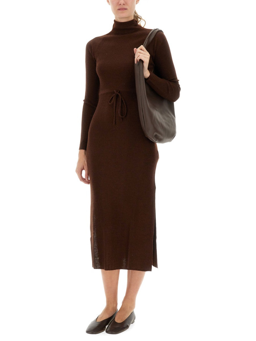 Brown Knitted Turtle Neck Midi Dress 2