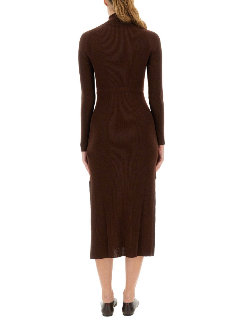 Brown Knitted Turtle Neck Midi Dress 3