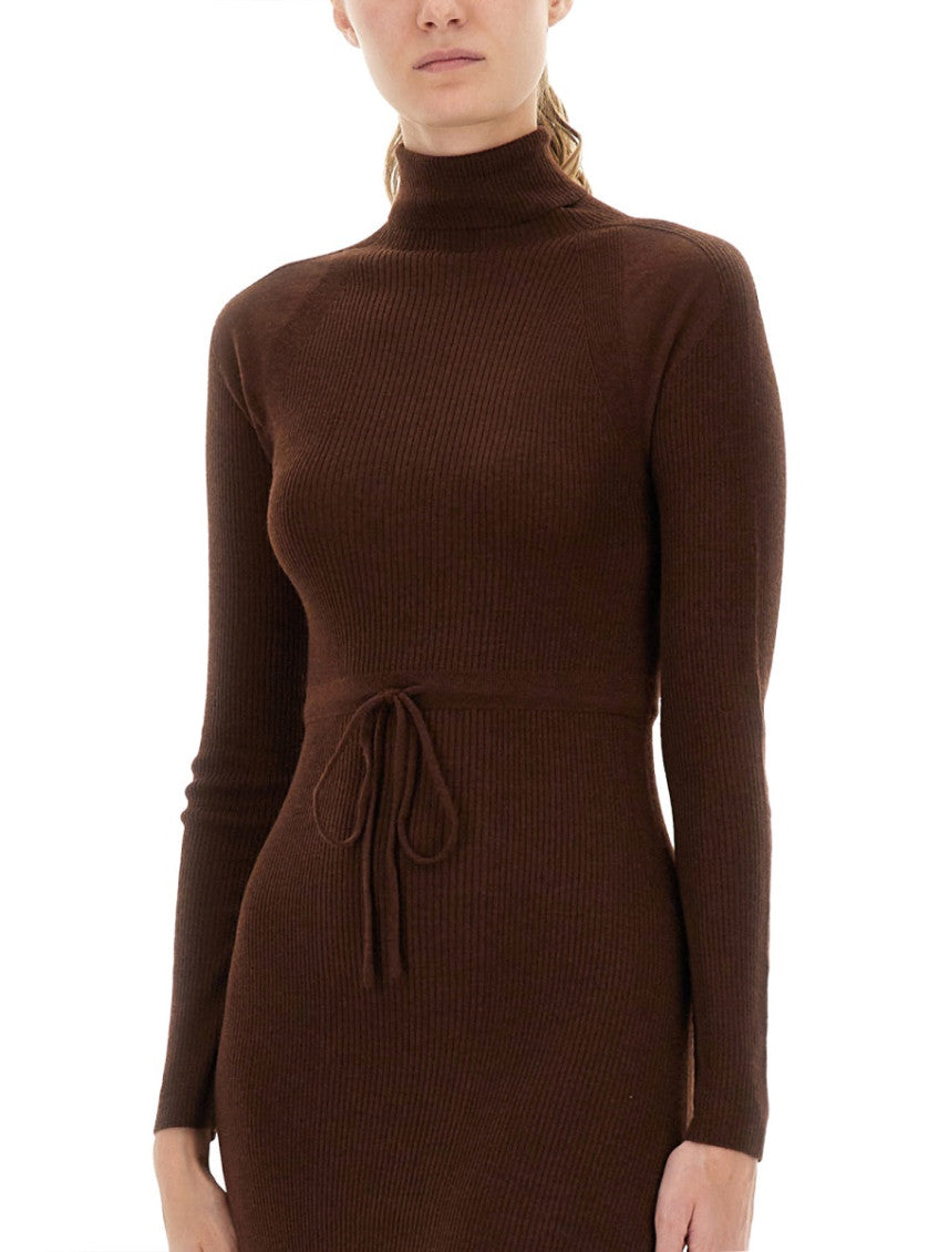 Brown Knitted Turtle Neck Midi Dress 4