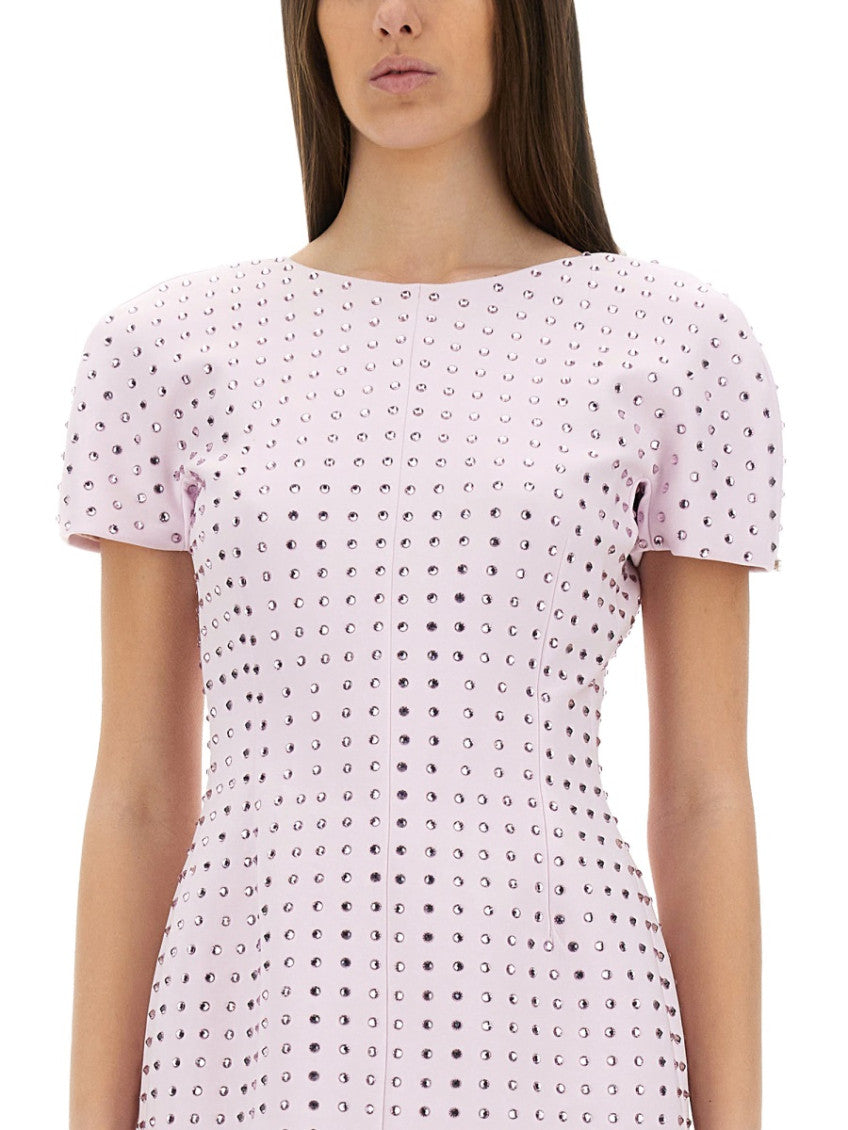 Pink Embellished Round Neck Mini Dress 2