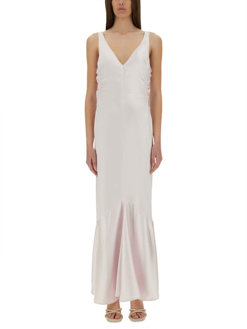 Beige V Neck Maxi Dress 1