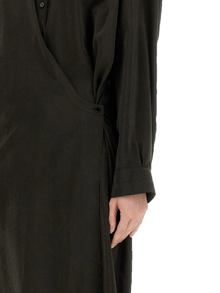 Brown Shirt Collar Midi Dress 2
