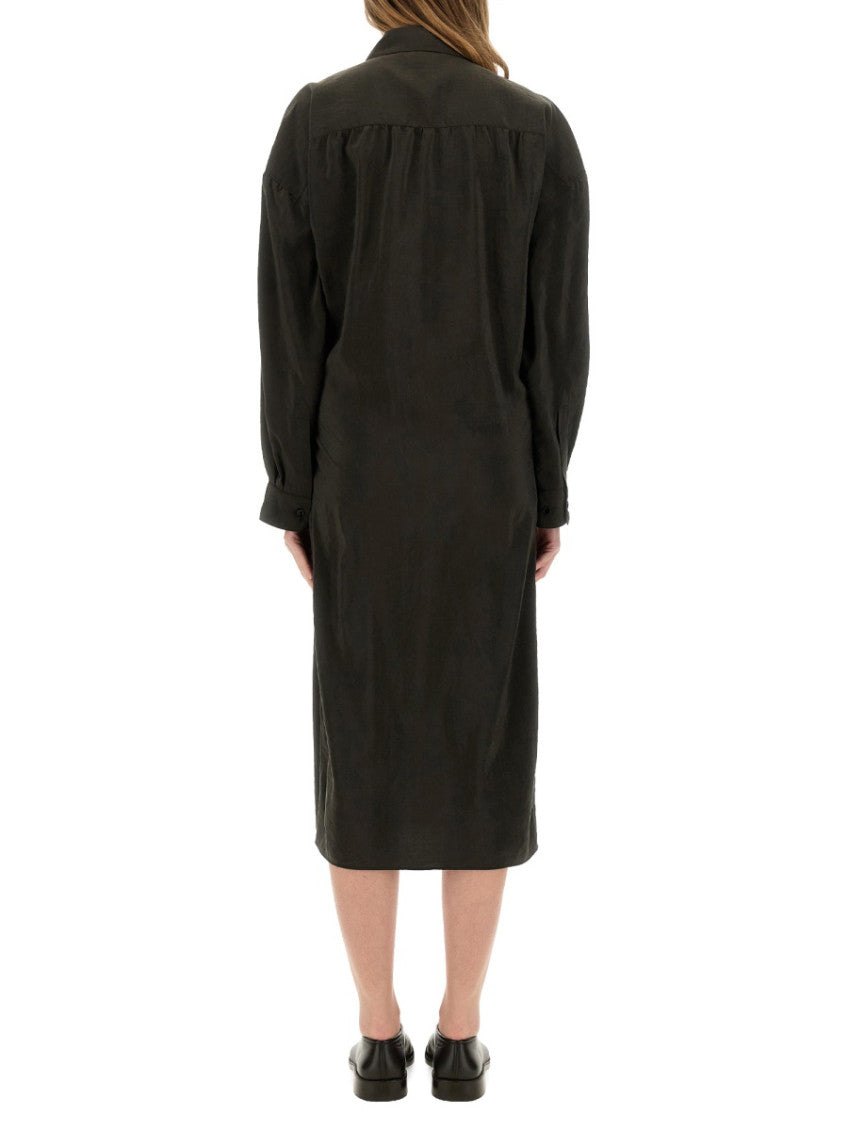 Brown Shirt Collar Midi Dress 3